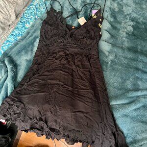 NWT Free People Adella Mini Slip Dress Black